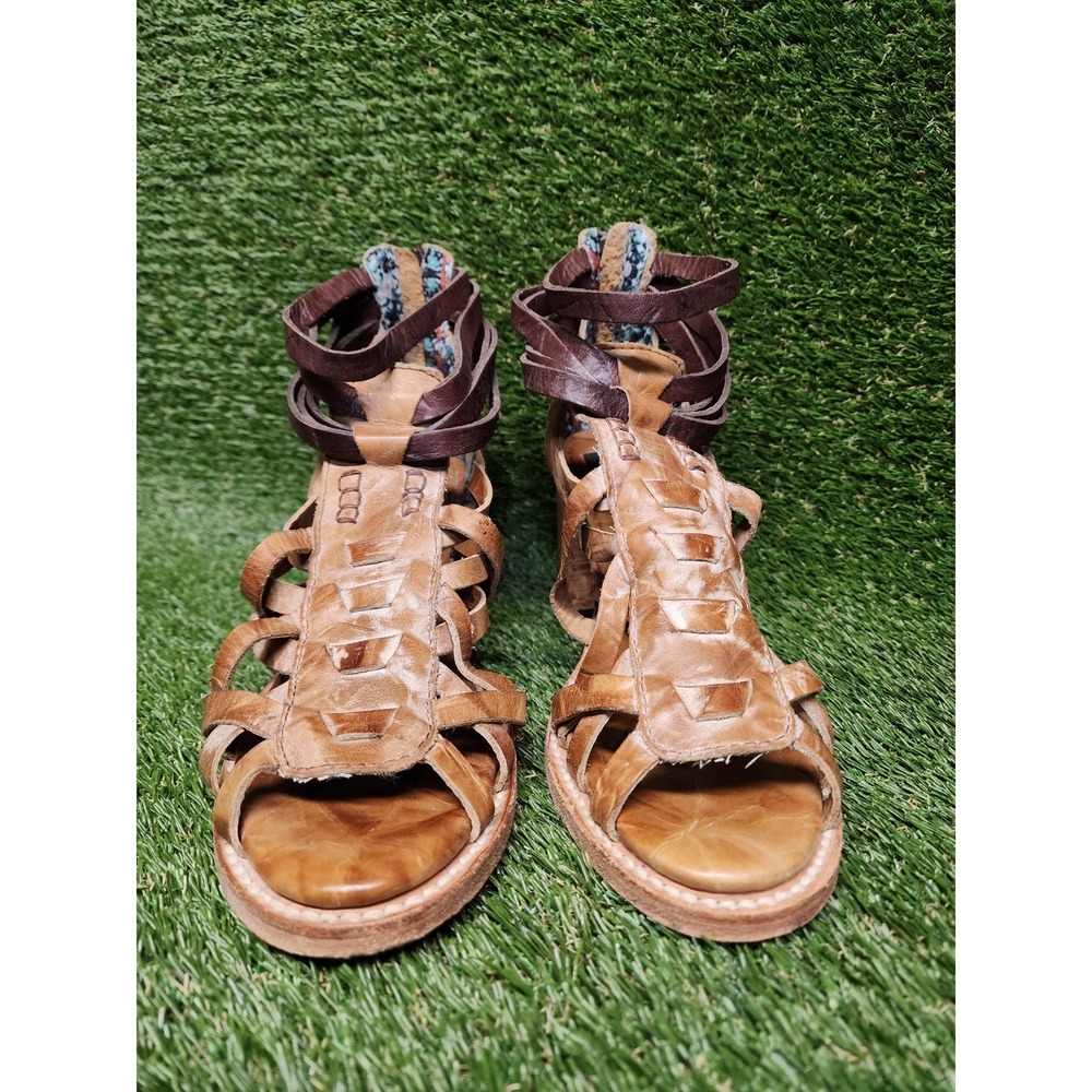 Freebird By Steven Penny Leather Gladiator Sandals Brown Cutout Heels Women's 9
